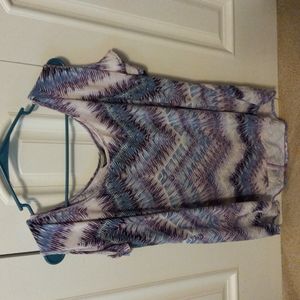 2X Purple, Blue, and White Cold Shoulder Blouse